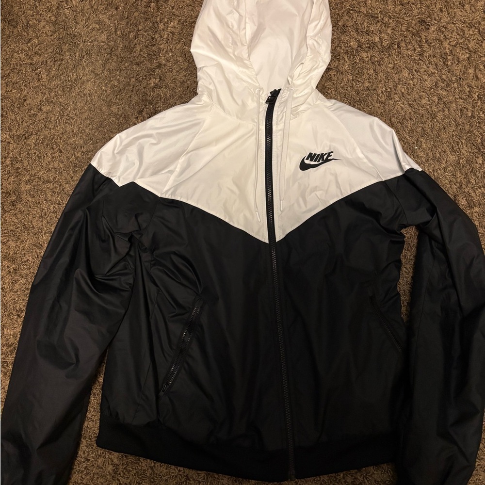 Nike Black and White Colorblock Hooded Bomber Jacket